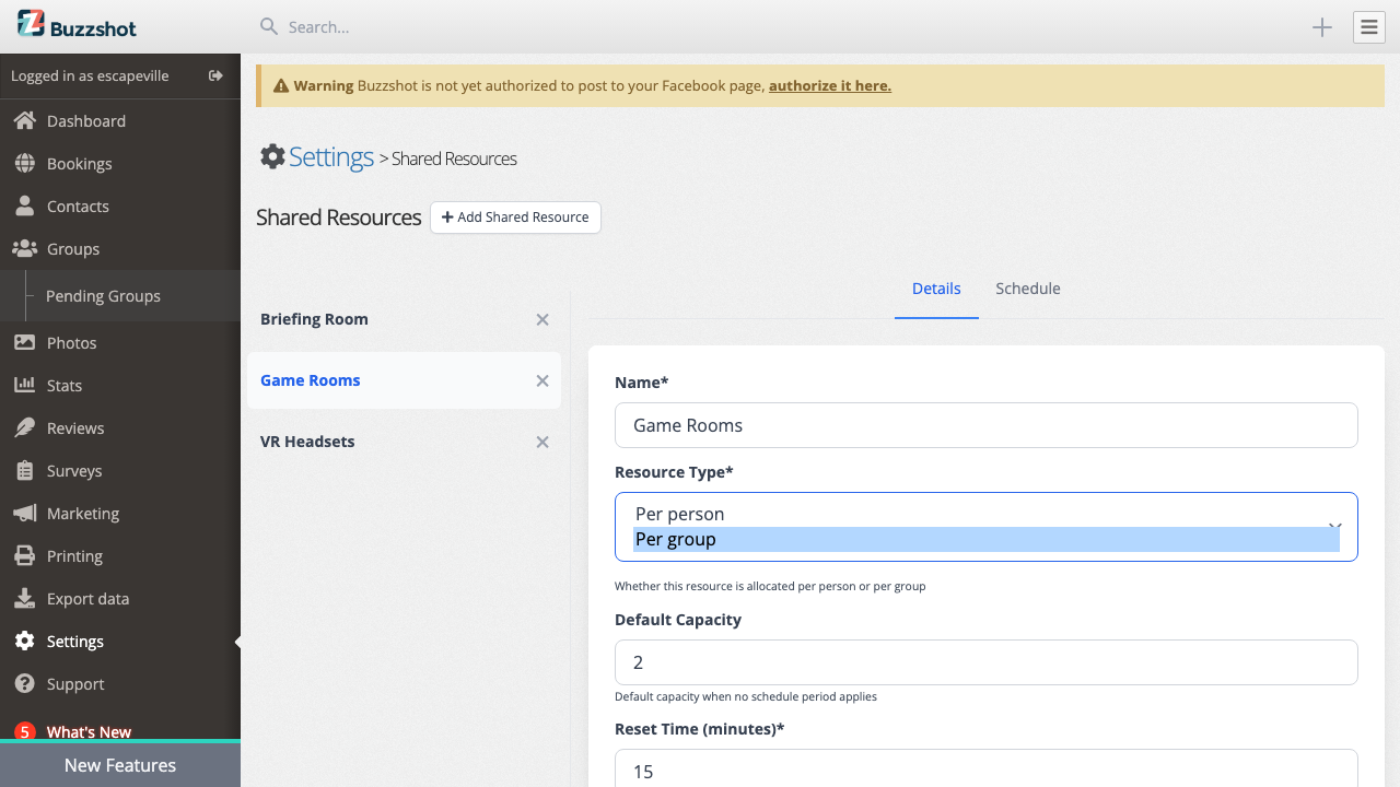 Choosing between Per group and Per person resource types