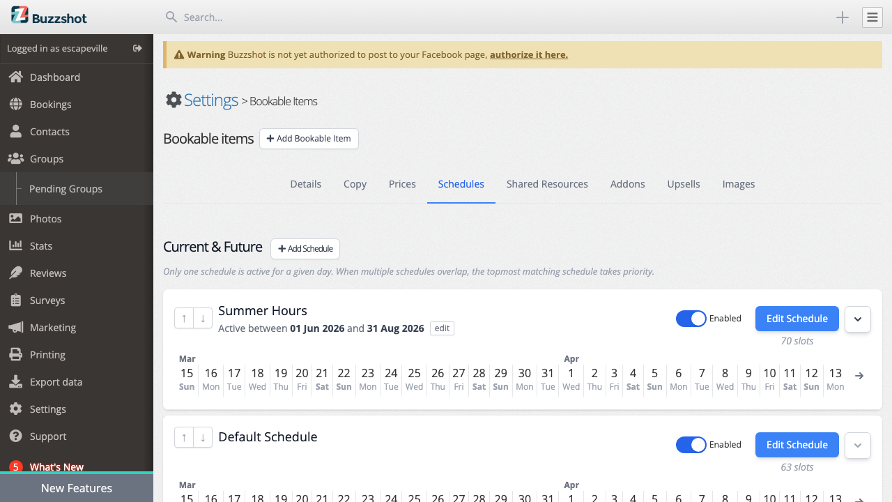 The Schedules tab showing your schedules