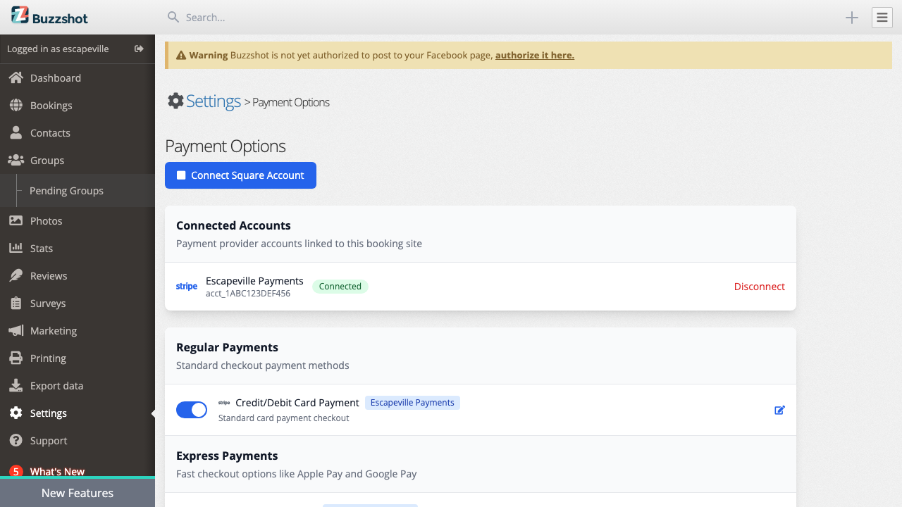 Staff payment options including Manual Payment, Stripe Terminal, and Telephone Payment