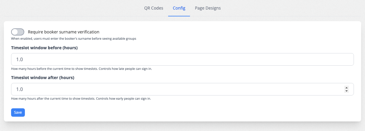 The Touchless Registration Config tab