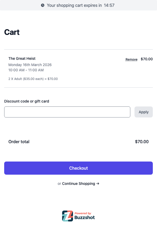 Customer checkout showing discount code field