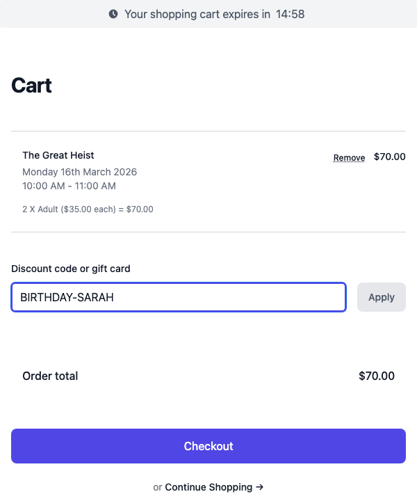 Customer entering a gift card code at checkout