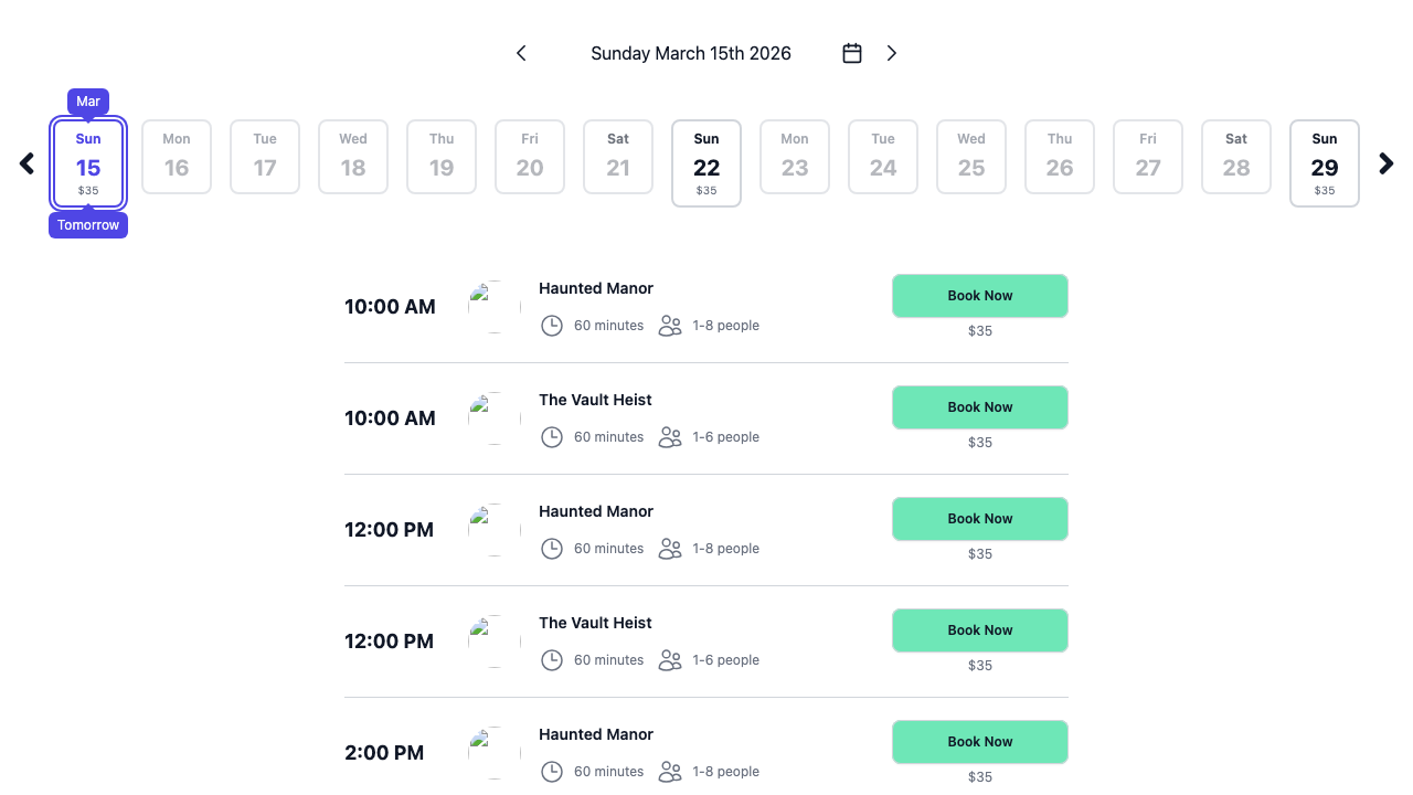 The List listing style in the booking widget