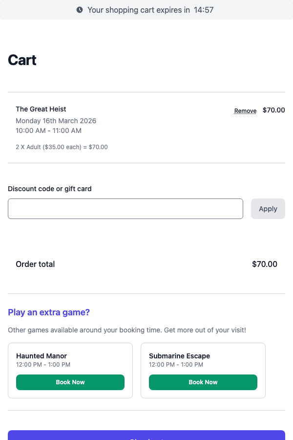 Upsell suggestions in the booking widget cart