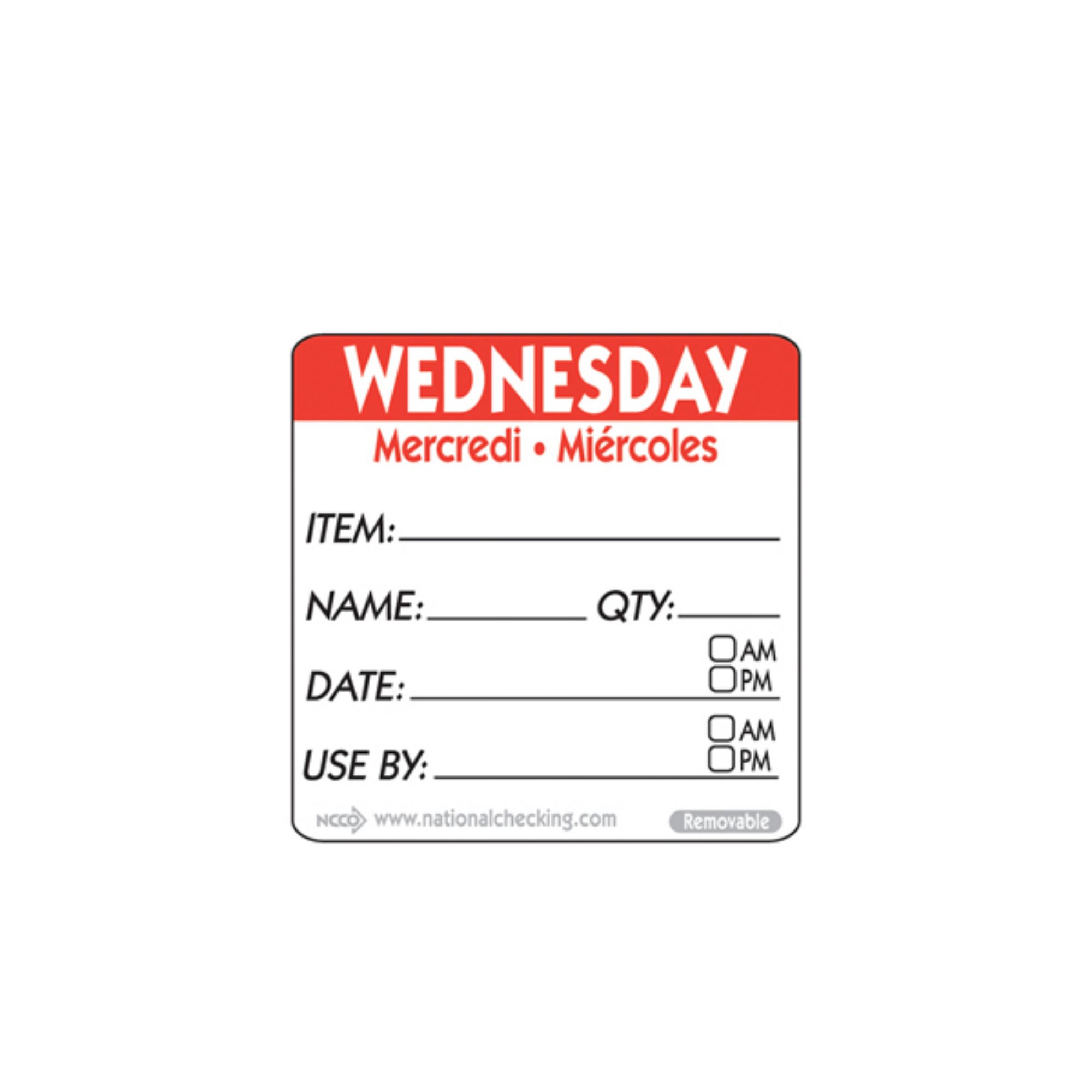 Picture of 50mm Wednesday Removable Day Label (500) - RIDU2203R