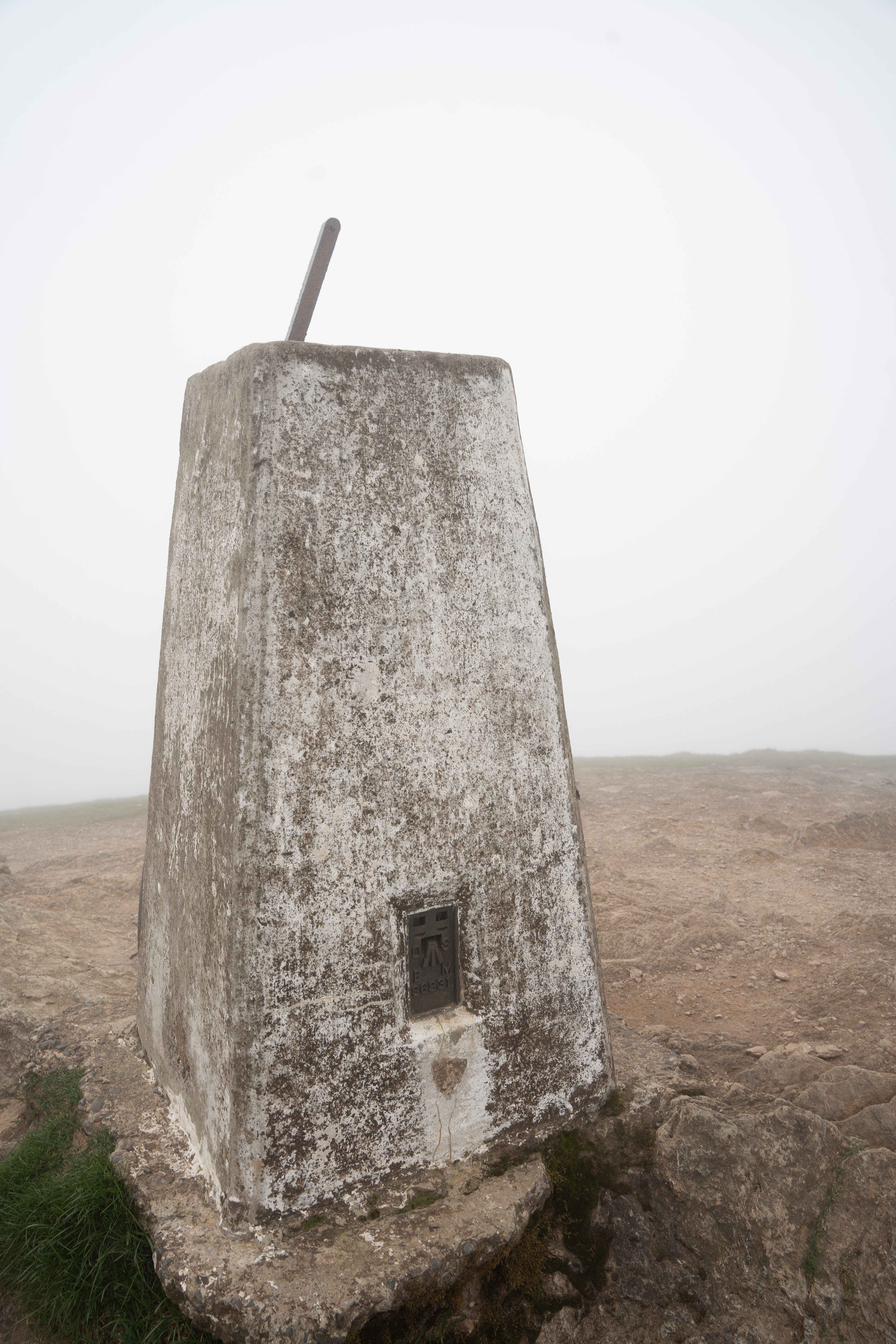 The summit cairn, with fantastic views of the clouds engulfing us.