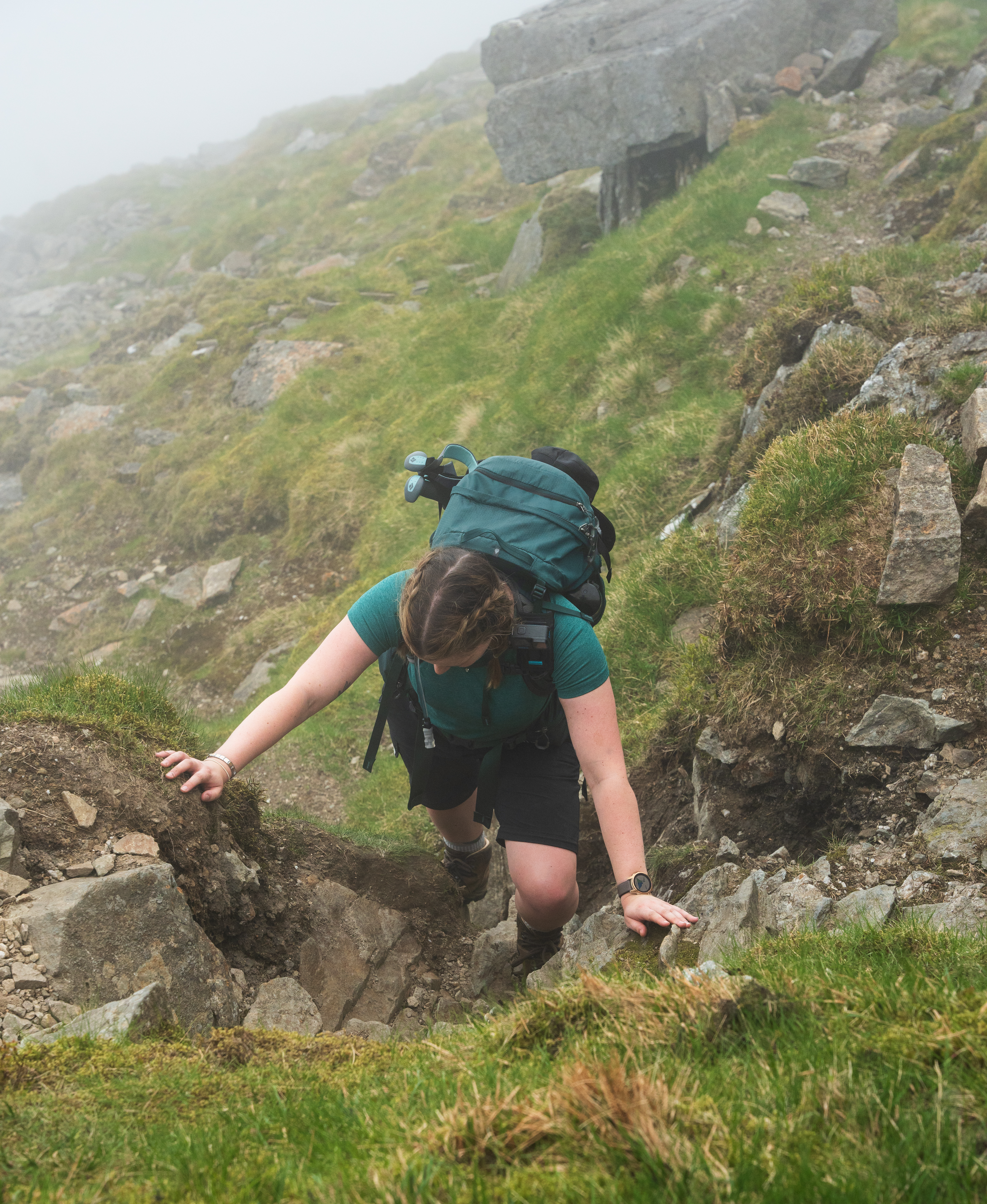 An action shot of Donna at a slightly more complex part of the scramble