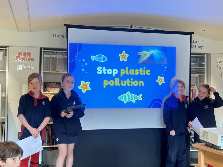Plastic pollution presentation by pupils at Thomas's Clapham