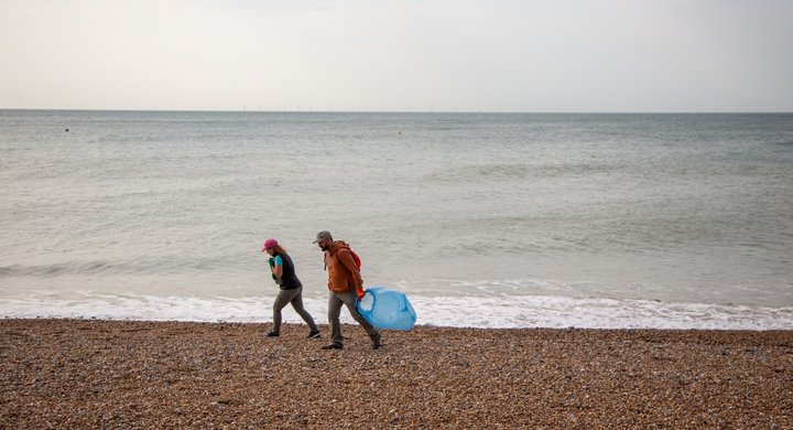 Volunteers at Great British Beach Clean on Hove Beach Brighton Billy Barraclough
