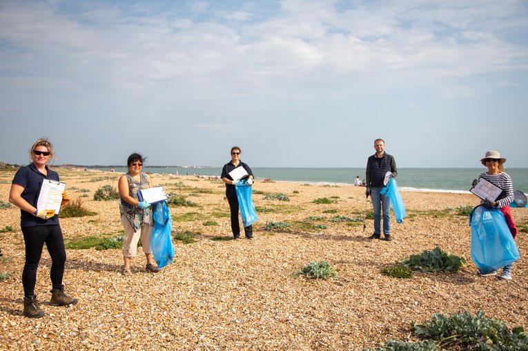 Beach clean volunteers at Great British Beach Clean on Eastney Beach Portsmouth GBBC Billy Barraclough