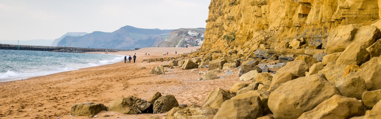West Bay, Dorset beach and cliff