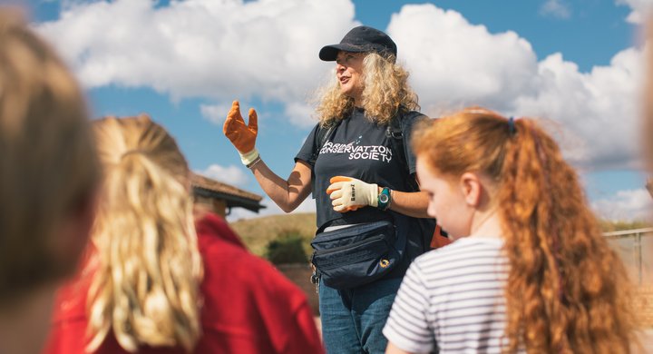 Speaker at beach clean