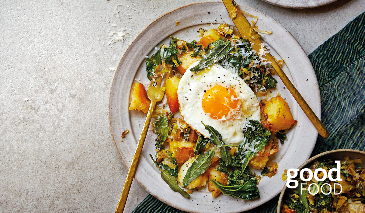 Leek & kale hash with sage fried eggs