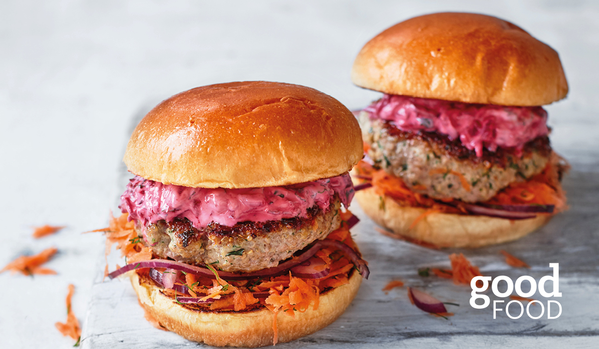 Lamb & quinoa burgers with beetroot tzatziki
