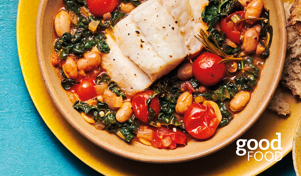 Borlotti bean & white fish stew