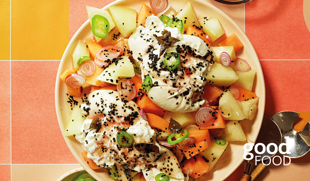 Sweet melon, curry leaf & burrata salad
