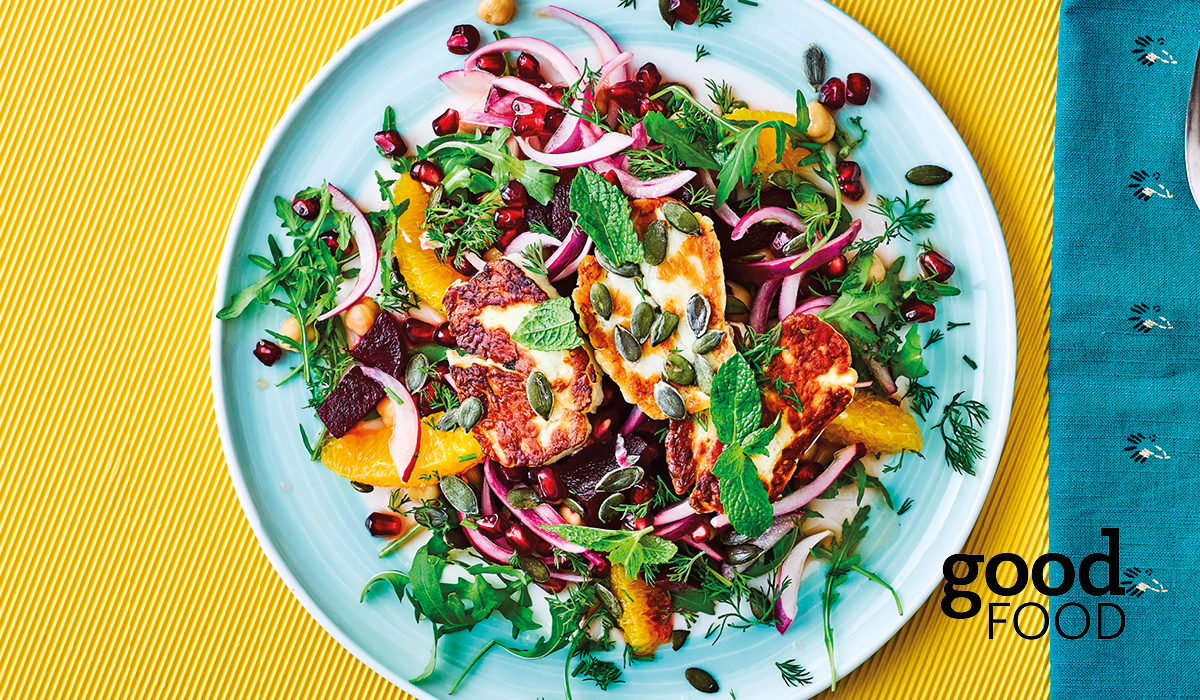 Beetroot halloumi salad