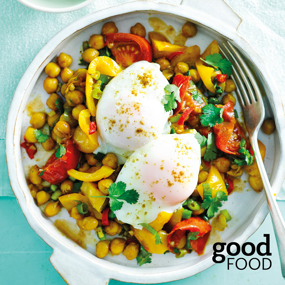 Indian chickpeas with poached eggs