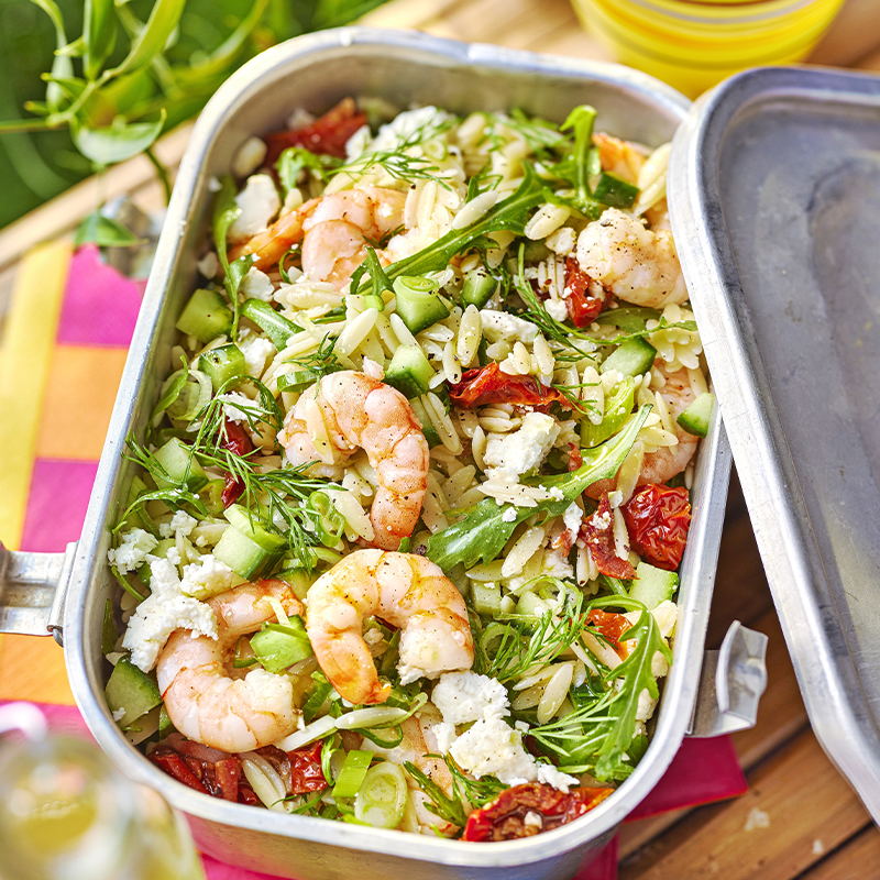 Orzo, feta & prawn pasta salad