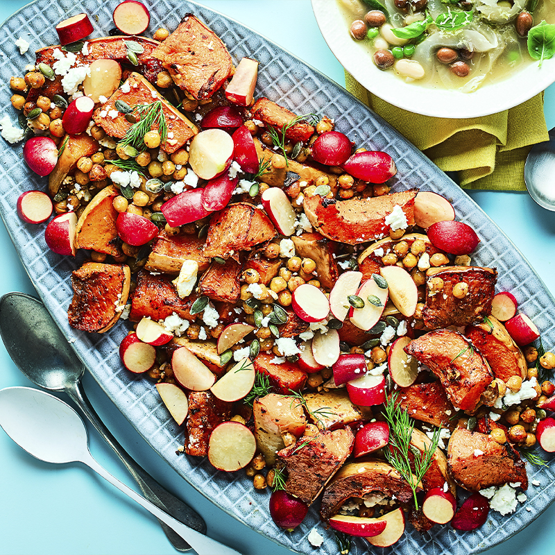 Butternut, chickpea, feta & pickled radish salad