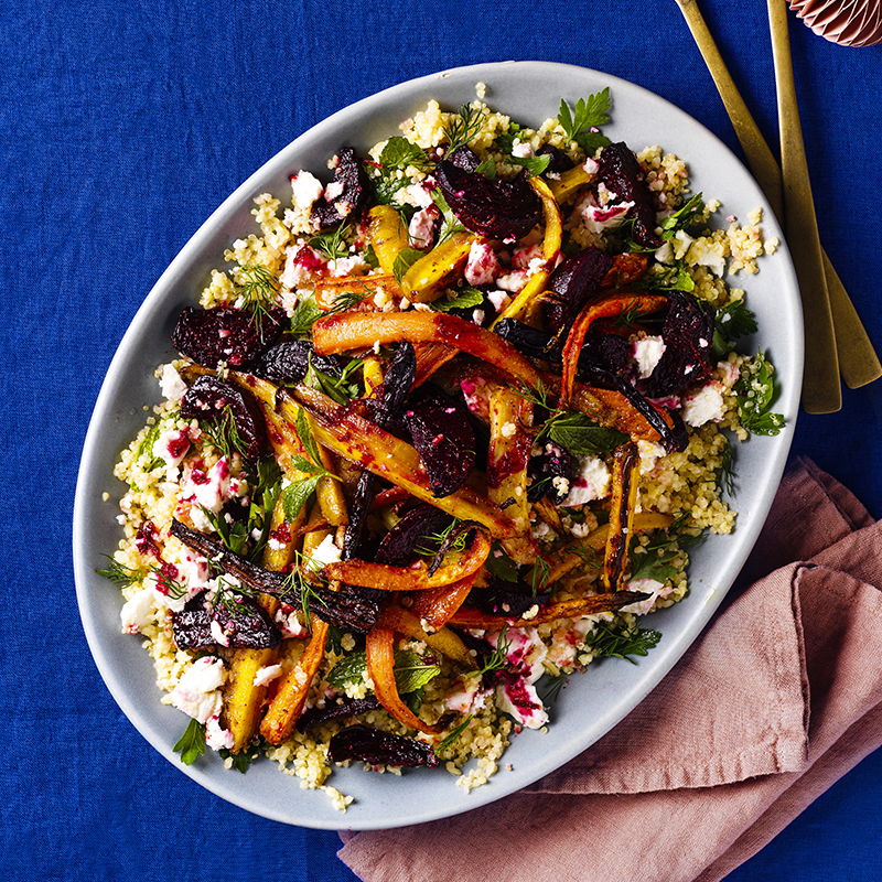 Honeyed beetroot & carrot salad with feta & hazelnuts