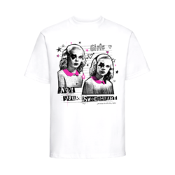 T-shirt with the text Not your sweetheart and two girls in black-and-white and pink