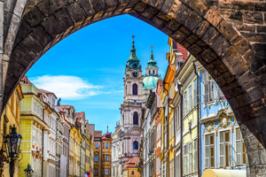 View of Prague old town from Charles Bridge