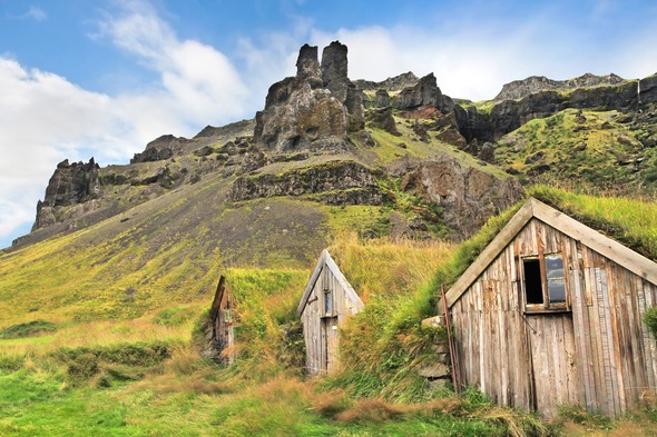 Turf houses in Sandar, Iceland