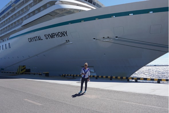Susan next to Crystal Symphony on her Baltic cruise