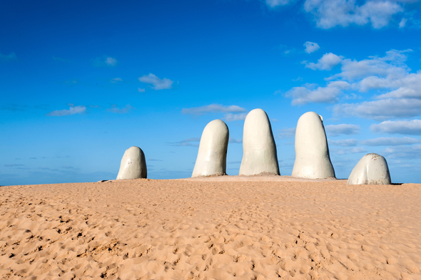 La Mano sculpture, Punta del Este, Uruguay