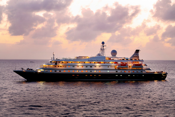 SeaDream Yacht Club sailing in the evening