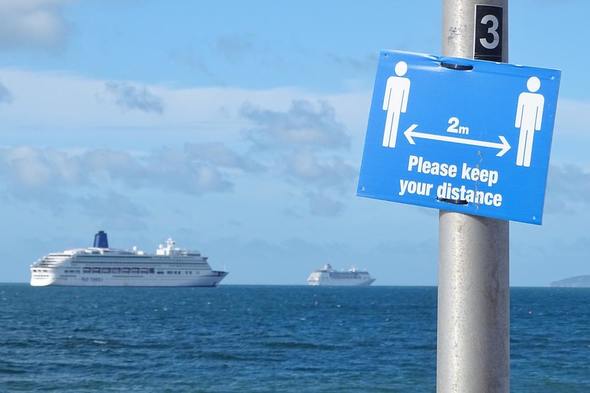 Cruise ships moored off the south coast of the UK during the coronavirus pandemic