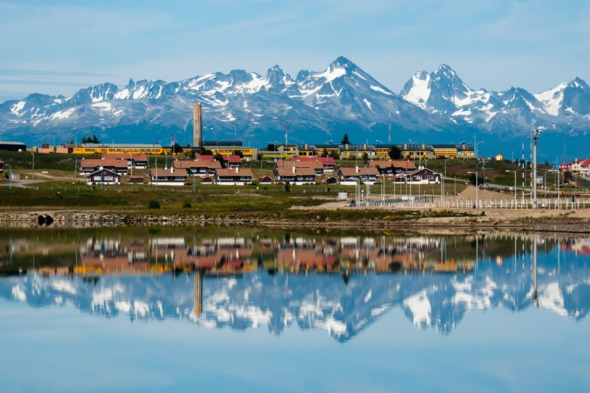 Ushuaia, Argentina, reflected in the water