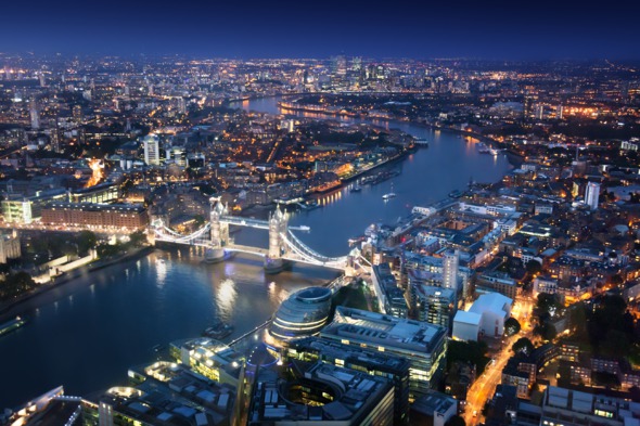 Aerial view of London at night