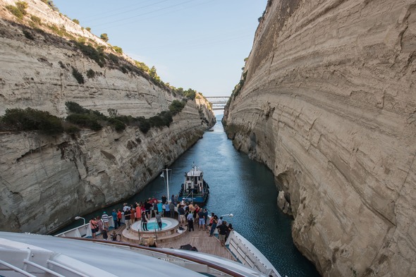 Windstar's Star Breeze in the Corinth Canal, Greece (Photo by Gary Bembridge)