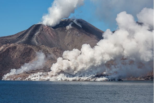 Snow volcano on Chirpoy Island, Russia