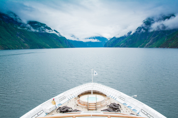 Windstar's Star Legend cruising along a fjord