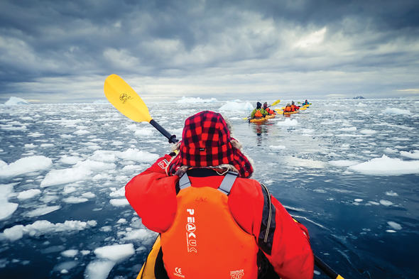 Sea kayaking, one of the exciting activities available on an Antarctica cruise