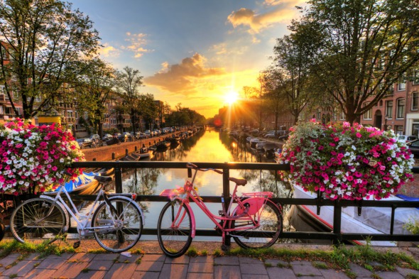 Bikes on a bridge in Amsterdam