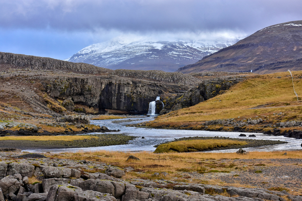 Waterfall in Hvalfjordur, Iceland