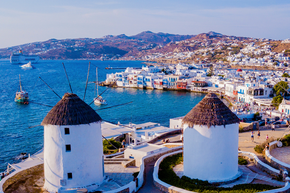 Mykonos windmills at sunset