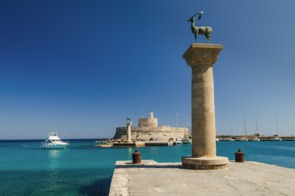 Entrance to Rhodes harbour, Greece