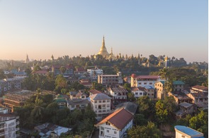 Sunrise over Shwedagon Pagoda in Yangon, Myanmar (Burma)