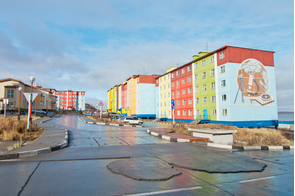 Brightly coloured buildings in Anadyr, Russia