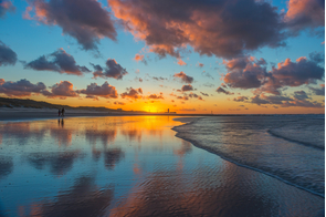 Sunset over Ostend beach, Belgium