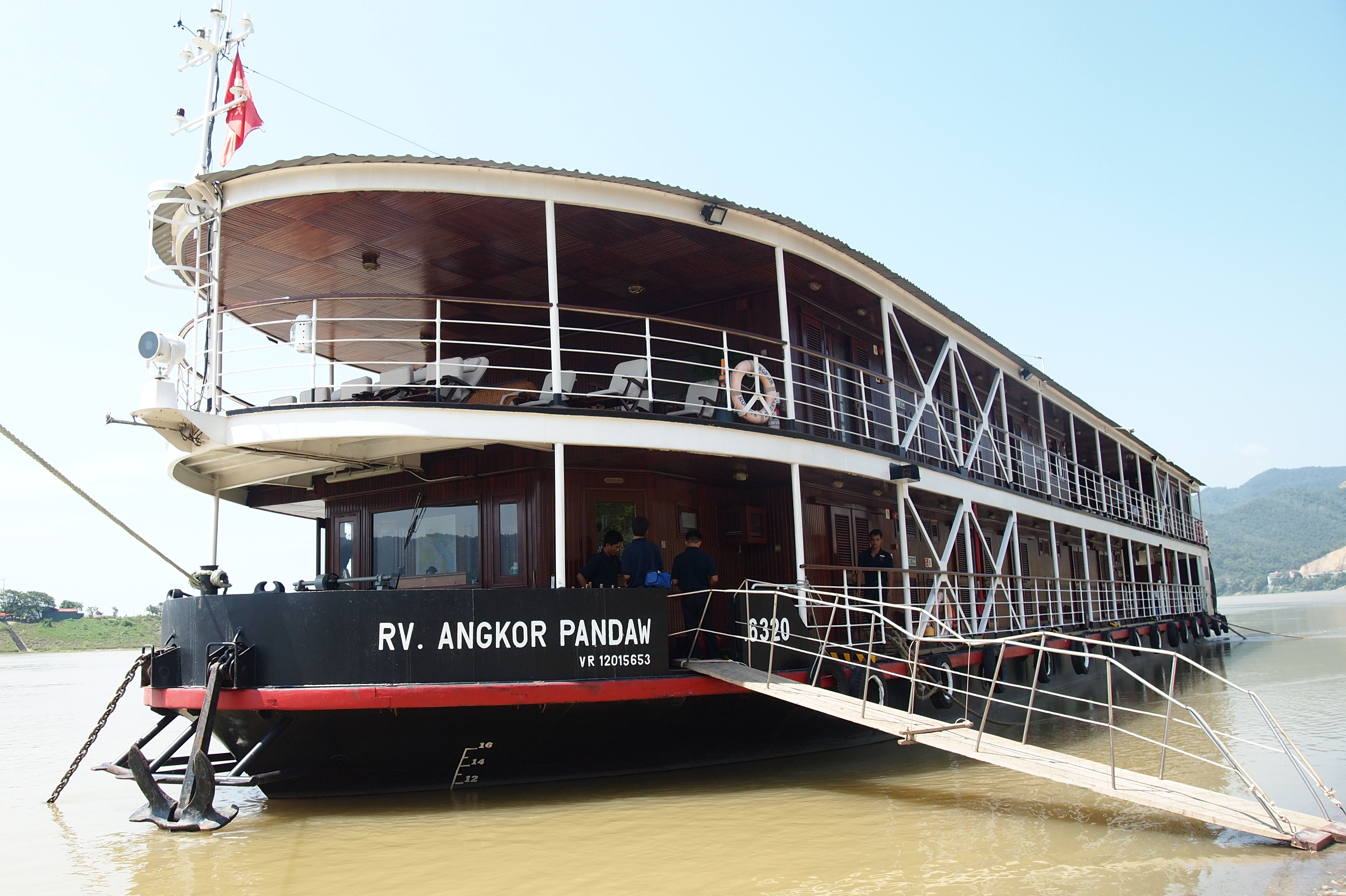 Pandaw Expeditoins RV Angkor Pandaw at riverside