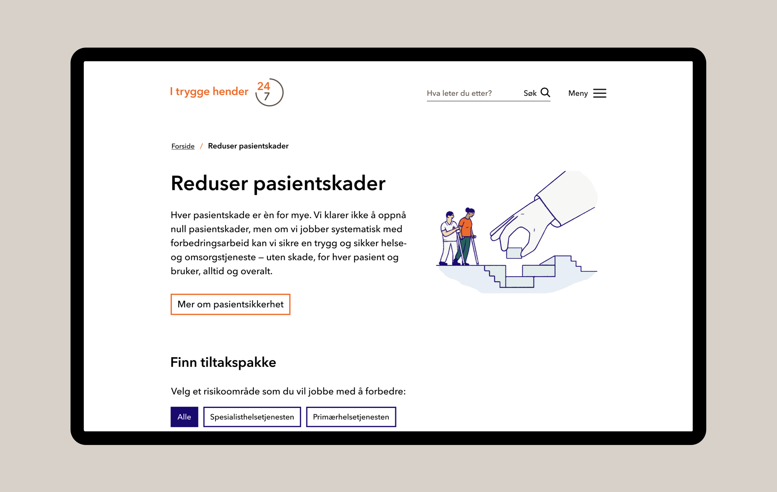 Bilde fra den nye nettsiden til I trygge hender