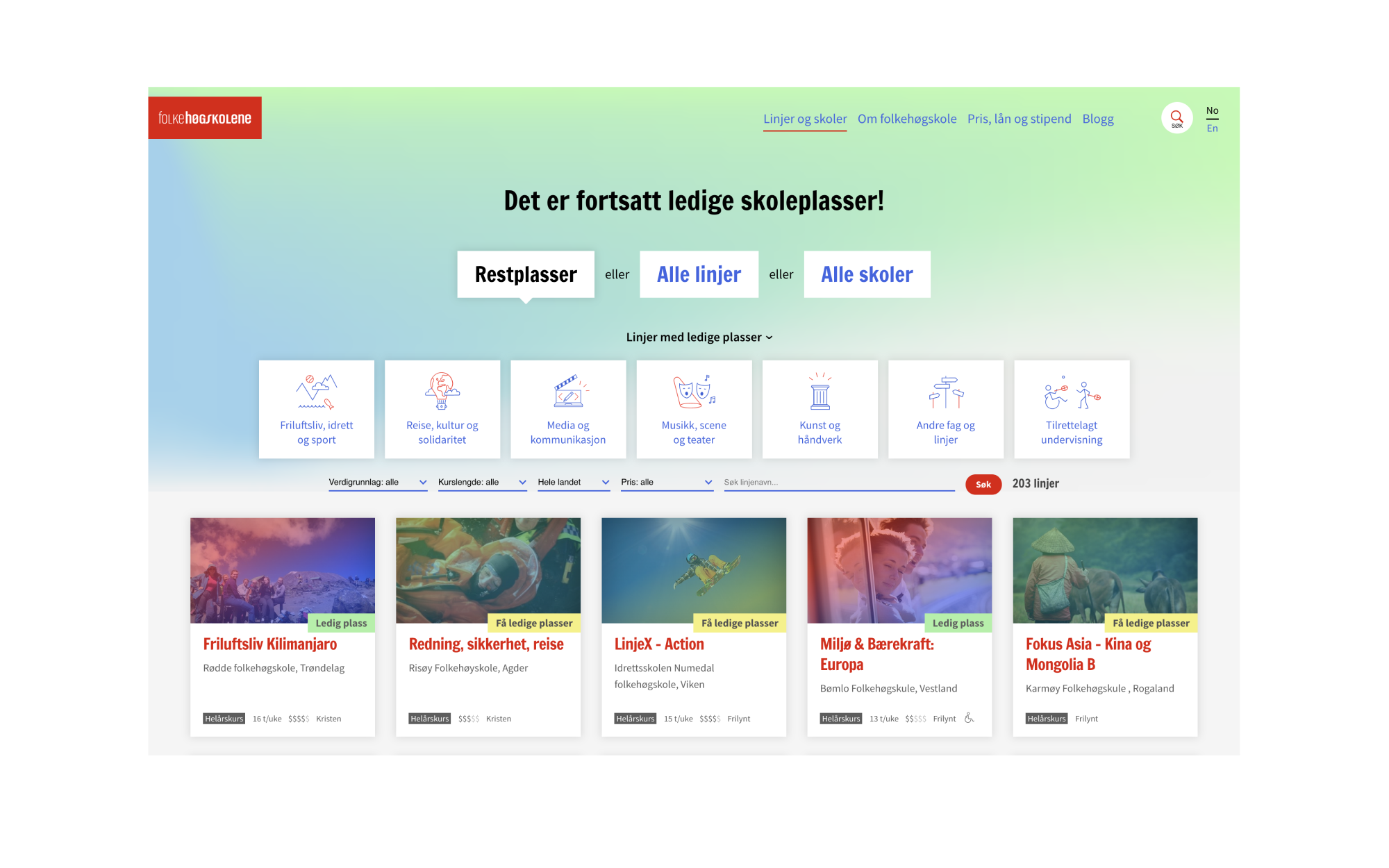 Forsiden til folkehogskole.no