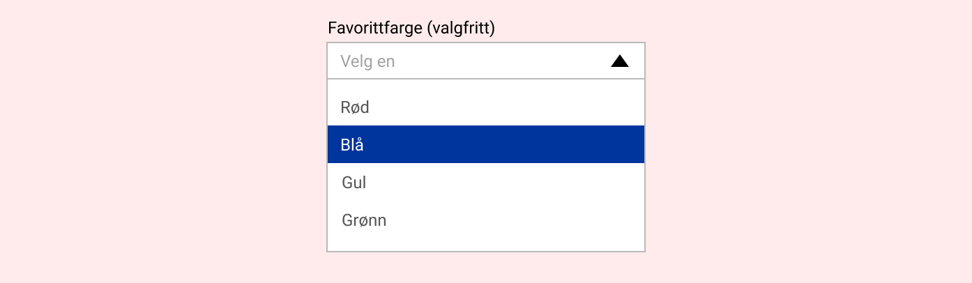 Eksempel på dropdown med fire alternativer