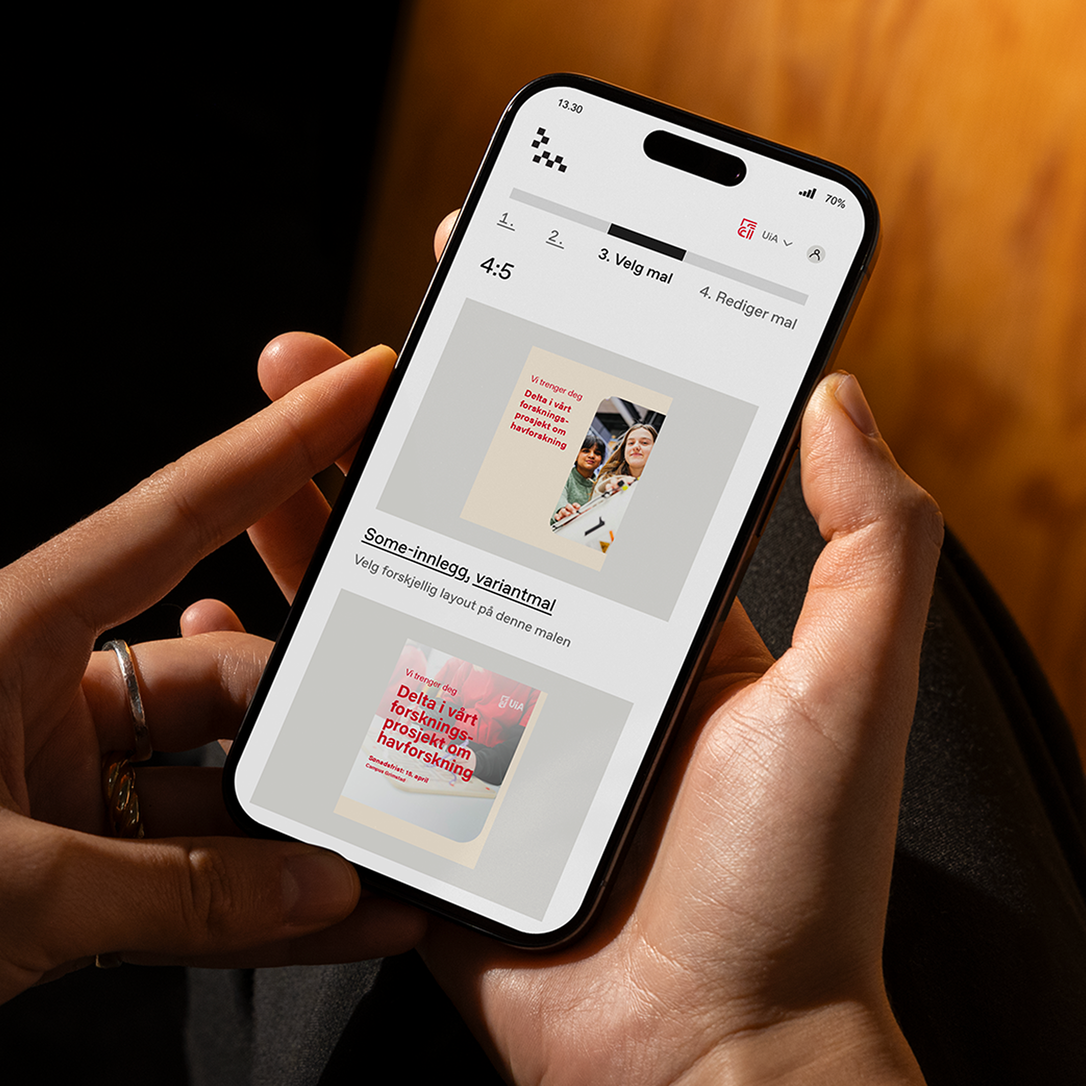Skjermbilde av designmaskinen i bruk på en telefon